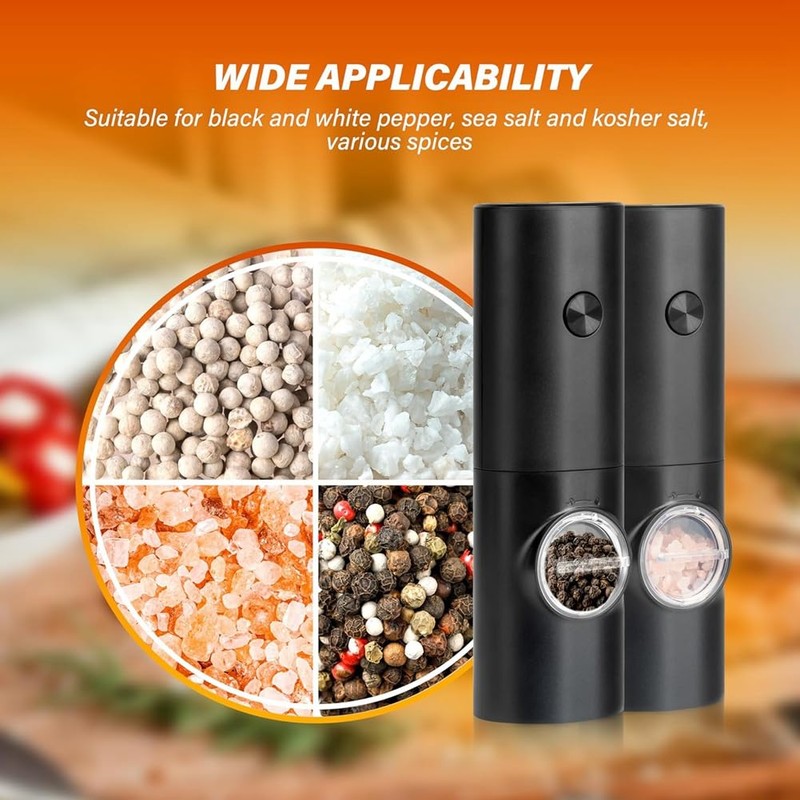 Bjworeye Electric Salt and Pepper Grinder Set, Single Hand Adjustable