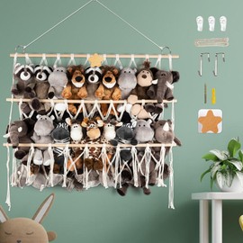 Starry Wall Stuffed Animal Storage Hammock Hanging Toys Plush Wall Holder Hammack Stuffed Animal Organizer Holder Macrame Toy Storage for Small Stuffed Animal Net Bedroom Playroom