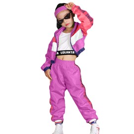 LOLANTA Teen Girls Dance Clothing Set, Hip Hop Modern Jazz Team Performance Costume, Girls Dance Wear Sets (Rose red, 14-16)