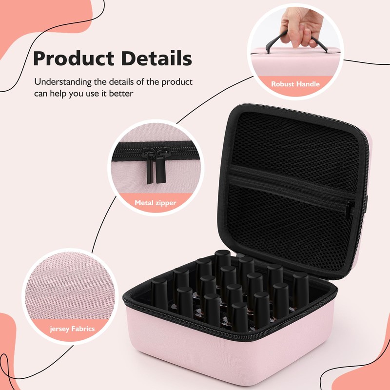 RISOU Portable Nail Polish Organizer Case for 16 Bottles of