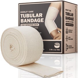 EVERLIT Organic Cotton Elasticated Tubular Bandage Latex-Free | Machine Washable Stockinette Moderate Compression for Arm, Knees, Legs, Joints | Sensitive Skin Tissue Support (Size D | 3" x 11 yd)