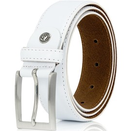 LINDENMANN Men's Leather Belt, 35 mm Wide, Belt, Men's Full Leather Belt, White, Size/Size: 125, Colour/Colour: White, White