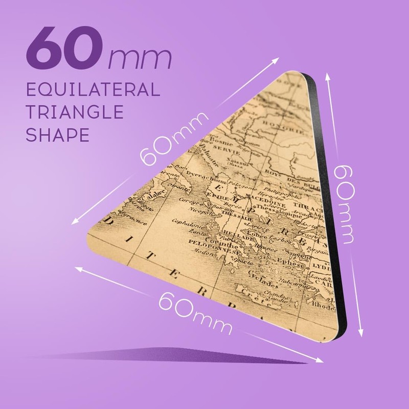1x Triangle MDF Magnet 6cm - Antique World Map Mediterranean