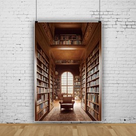 AOFOTO Vintage Library Backdrop Bookshelf Corridor Antique Books Sofa Study Photography Background Tapestry Portrait Photo Booth Prop Office Video Conference Meeting Background Home Wall Decor 5x7ft