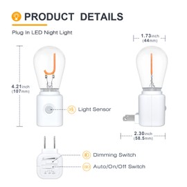 LUMILECT Night Lights Plug into Wall,Automatic LED Night Light with 10-100LM Dimmable, J-Type 2200K Plug in Night Lights with Motion Sensor, for Bathroom Hallway, 2-Pack