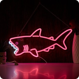 Pink shark neon sign for wall decor cute pink shark LED light (Pink)