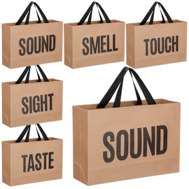 Kolldenn 5 Senses Gift Bags for Him 12.6" Christmas Large Gift Bags with Ribbon Handles Five Senses Kraft Paper Shopping Bags with Words for Holiday Valentine Wedding Anniversary Birthday(Kraft)