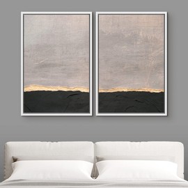 MUDECOR Framed Canvas Print Wall Art Set Gray Sky Industrial Grunge Horizon Landscape Abstract Shapes Illustrations Modern Art Decorative Zen for Living Room, Bedroom, Office - 24"x36"x2 White