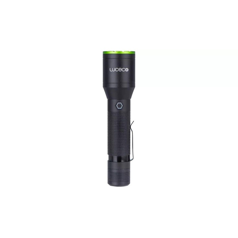 Handyfix Luceco LED Tactical Flashlight, Black with Green Trim, High-Power