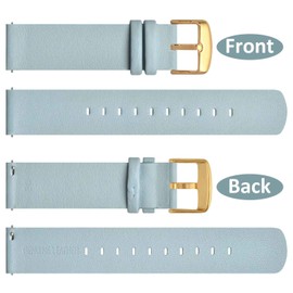 Wocci Thin Flat Watch Straps for Men and Women, Top Grain Leather, Quick Change Replacement Straps, 18 mm / 20 mm / 22 mm, Light blue (golden buckle), 18mm