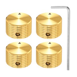 MECCANIXITY 4 Pcs Aluminium Potentiometer Knobs, 1/4" (6.35mm) Universal Volume Tone Control Knobs for Guitar, Bass, 5/8" Gold