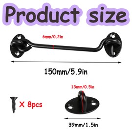 Ldzzuo 2pcs Barn Door Lock Stainless Steel Window Wind Hooks with Screws Household Accessories Hitch with Suitable for Grain Warehouse Doors Windows and Household Doors (Black-6 inch)