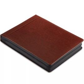 Inkline Professional 7-Ring Check Binder Portfolio, PU Leather, Zippered Closure - Mahogany Brown