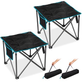 FUNDANGO Folding Camping Stool, 2 Pack 18.1 Inch Oversized Foot Rest 400 Lbs Heavy Duty Portable Padded Stools Seat Anti-Slip Foots & Carry Strap for Fishing Outdoor Lawn Travel (Black)