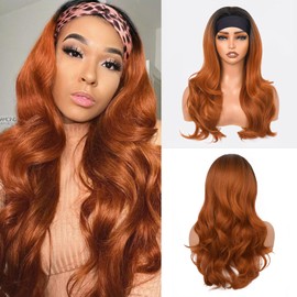 Long Wavy Headband Wigs for Women, Glueless Wear and Go Half Wig, Natural Looking Synthetic Wig with Headband Attached Heat Resistant (OM350, 20 Inch)