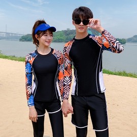 Women's & Couple's Two-Piece Long-Sleeve Rash Guard Wetsuit - Slimming, UV Protection, Quick-Dry Women's XL 3ea