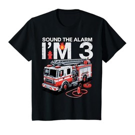 Kids Sound The Alarm Im 3 Fire Truck 3rd Year Birthday Boys Kids T-Shirt