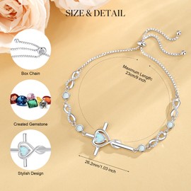 FANCIME Gift for Women Opal Cross Bracelet 925 Sterling Silver Heart October Birthstone Bracelet Fine Jewelry Birthday Gifts for Her Women