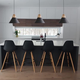 YEPOLI Pendant Light,Solid Wood Ceiling Hanging Lamp,Modern Matte Black Pendant Lighting for Kitchen Island Dining Room Coffee Bar (Black-3 Pack)