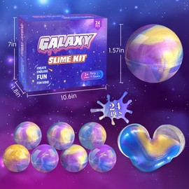 24 Pack Galaxy Slime Party Favors for Kids Glitter Slime Balls Stretchy & Non-Sticky DIY Stress Relief Putty Toy Christmas Holiday Birthday Goodie Bag Stuffer Classroom Reward for Boys Girls