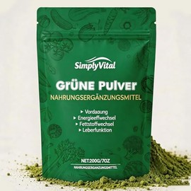Grüne Entgiftungspulver 200g, Superfood Grüne Helfer,Pflanzenpulver mit Matcha, Gerstengras, Spirulina & Heidelbeere – Reich an Makro- & Mikronährstoffen sowie Ballaststoffen (1)