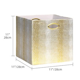 ArcaGuru 11x11 Cube Storage Bins, Collapsible Storage Bins Fabric Storage Cubes Organizer Baskets Box Drawers for Shelves, Closet, Wardrobe, Bookshelf, Cabinet, 4 Pack, Gold Snake Skin Pattern