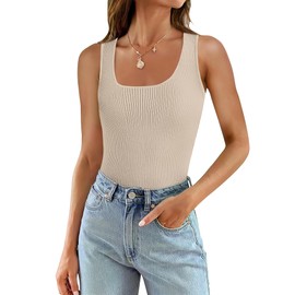 SAMPEEL Spring Tops for Women 2024 Trendy Square Neck Fitted Tank Tops Business Casual XL Almond