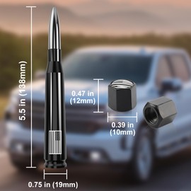 Car Truck Antenna with Valve Stem Cap American Flag Universal Short Replacement for GMC Sierra Chevy Silverado Dodge Ram 1500 2500 3500 Ford F150 F250 F350 Super Duty Raptor Accessories, Chrome