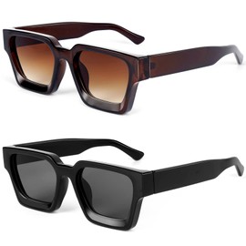 Rtuerfik Square Sunglasses for Women & Men - Fashion Chunky Sunglasses with Thick Frame - Trendy Black Shades