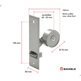 BAUHELD® Roller Shutter Belt Winder Flush-Mounted [Made in Germany] - Maxi Inlet Belt Winder Made of Steel - For Roller Shutter Belt 23 mm [Without Strap] - Roller Shutter Winder without Cover - Hole