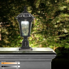 Outdoor Waterproof 3000/6000K LED Lighting Cast Aluminum Solar Post Light for Garden PatioBattery Capacity: 2000mah, Shade Color: Black, Lamp Power(W): 2.4