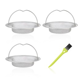 Pack of 3 Sink Strainer with Handle, 1 Piece Brush, Drain Filter, Kitchen Strainer Basket, Sink Strainer Made of Stainless Steel, Suitable for Sewage Channels (11 x 7 x 2 cm)