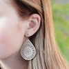 Lace Cutout Dangle Earrings, Lightweight Teardrop on Hypoallergenic Titanium Hooks