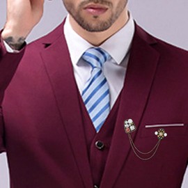 Crystal Geometry Flower Crown Gold Lapel Pin for Men Collar Pins Rhinestone With Hanging Chain Brooch for Men Suit Fashion Suit Accessories for Men Women (Pink Rectangle)