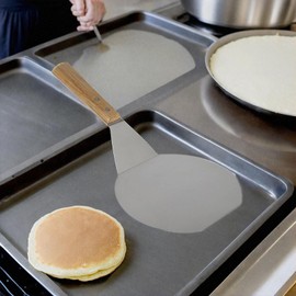 Extra-Large Stainless Steel Wide Spatula Turner Strong Wooden Handle - Dishwasher Safe Kitchen Utensil - Heavy Duty Oversized Metal Lifter Grilling, Cooking, Baking Cake & Cookies pancake spatula