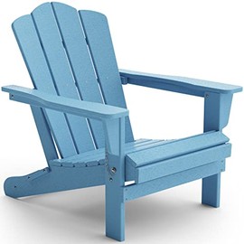 KINGYES Folding Adirondack Chair, HDPE All-Weather Folding Adirondack Chair, Light Blue