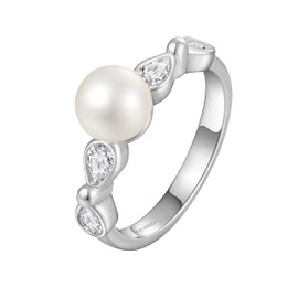 STARCHENIE Pearl Rings for Women Sterling Silver,7mm Pearl Cubic Zirconia Rings Criss-Cross Infinity Knot Band Engagement Rings for Women size8