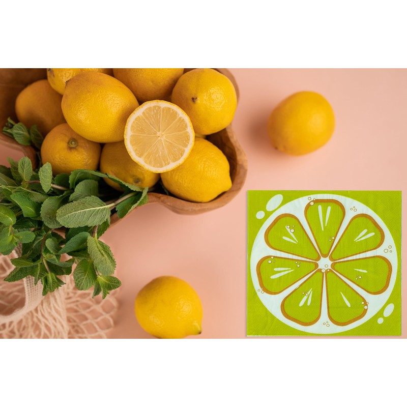 32Pcs Lemon Disposable Paper Dessert Napkins, 6.5in