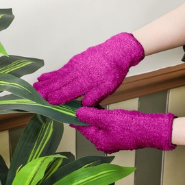 Patelai 3 Pairs Microfiber Plant Dusting Gloves Leaf Cleaning Gloves for Indoor Plants, Blinds, Furniture, House(Medium,Purple, Blue, Rose Red)
