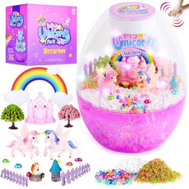 Light-Up Unicorn Terrarium Kit for Girls - Voice Control LED Night Light Terrarium Kit for Kids, DIY Unicorn*2 & Castle Arts &amp Fairy Garden Kit. Birthday Gifts Crafts for Kids Ages 3-5 4-8