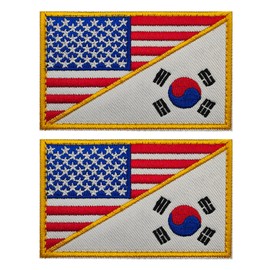 EmWoot 2PCS American Korea Flag Patch Embroidered Morale Patch Military Tactical Patches Hook and Loop Applique Fastener