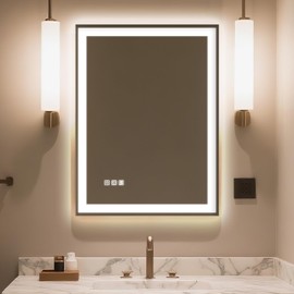 32"x 24" LED Mirror for Bathroom, Lighted Bathroom Vanity Mirror, 3 Colors Dimmable Anti Fog Wall Bathroom Mirror with Lights,Backlit + Front Lit,Bathroom Mirrors for Wall,Tempered Glass,Shatter-Proof
