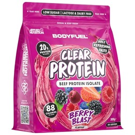 BodyFuel Clear Protein - Beef Protein Isolate - Clear & Refreshing - Best Low Sugar & Lactose-Free Protein Supplement - Muscle Support (500g - 20 Servings) (Berry Blast)