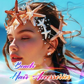 Aukmla Starfish Headband Silver Pearl Bridal Headpiece Shell Beach Wedding Hair Accessories for Women and Brides (White, One Size)