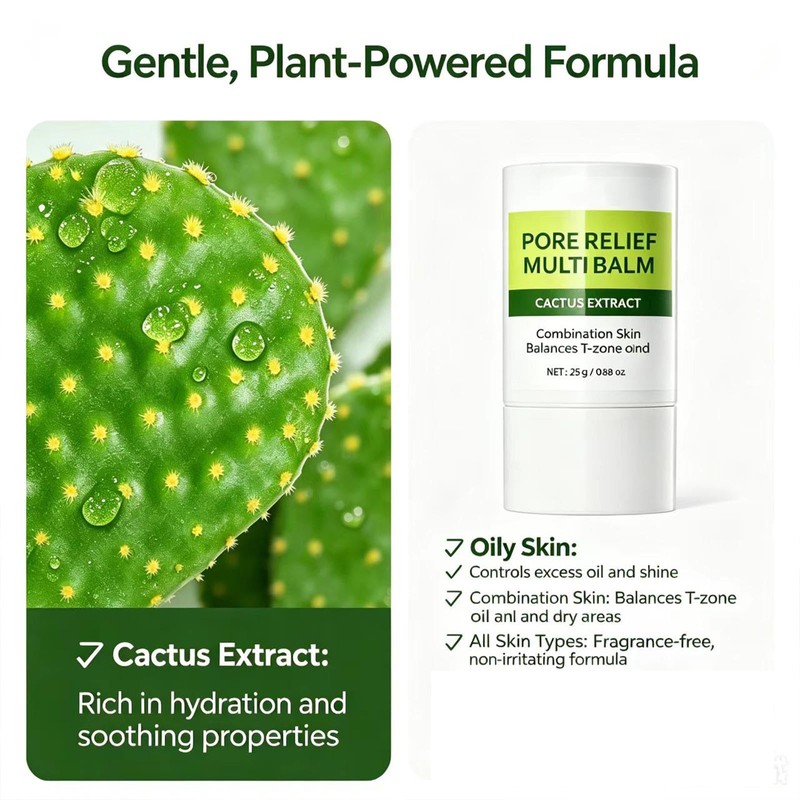 Maxzitank Pore Relief Multi Balm, Cactus Extract Facial Solid Balm,