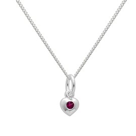 Sterling Silver & Ruby CZ Crystal July Birthstone Heart Necklace on 18 Inches Chain