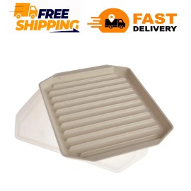 Nordic Ware Microwave Safe Covered Plastic Bacon Rack with Lid, White, 2 Pieces