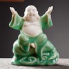 Houlu Small Green Fat Laughing Buddha Statue for Good Luck,