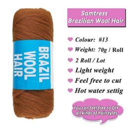Samtress 2 Rolls Brazilian Wool Hair for Braids Acrylic Hand Knitting Yarn for African Crochet Braid/Jumbo Braiding/Senegalese Twist/Faux Locs Twist Wraps Synthetic Fibre Hair Extensions (#13)