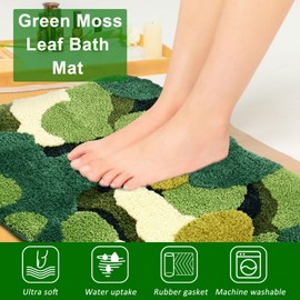 HOTBEST Moss Leaf Bathroom Rugs, 20x34in Non-Slip Moss Bathroom Mat, Super Absorbent Bath Mat Rug Decorative Bathroom Rug Machine Washable Fade Resistant Moss Shower Mat (Moss Leaf)